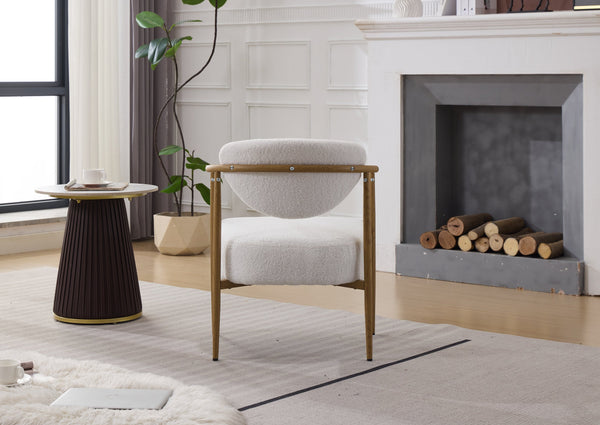 English Elm White Teddy Velvet Dining Chair with 10cm Cushion, Plush Warm Upholstery, Iron Frame & Wood-Look Legs W3149P375079