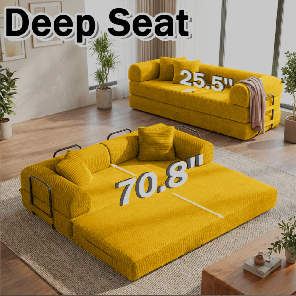English Elm Coffee Velvet Corduroy Futon Sofa Converts to Daybed Sleeper for Studio Apartments Orange W5156P471827