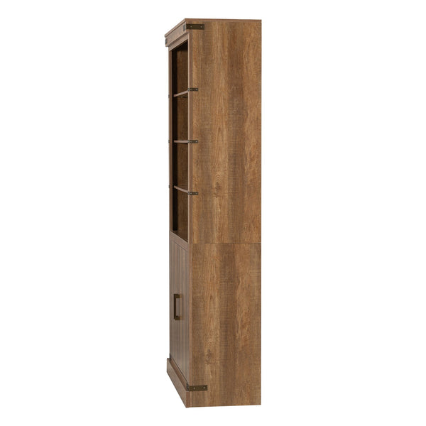 English Elm 83.4"Tall Modern Bookshelf with Doors Walnut, LED Accent Lighting, 3 Adjustable Shelves, Storage Cabinet N751S346154W