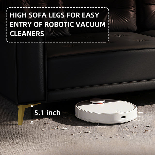 English Elm 92.1"King 3-in-1 Convertible Sleeper Sofa Bed with Tufted Faux Leather, Ultra-Wide Arms, 4-Seater Couch Black W1885S00208