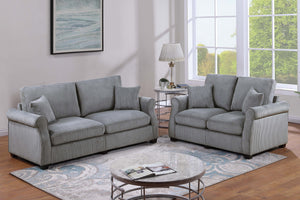 English Elm Black Corduroy Upholstered Sofa and Loveseat Set for Contemporary Living Rooms Fog B011S02182
