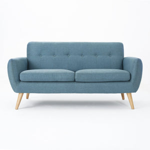 English Elm 67.25" Button Tufted Mid-century Loveseat with Rubberwood Legs for Compact Living Spaces Blue N771P371392U