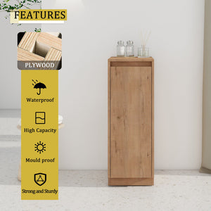 English Elm 12" Slim Freestanding Cabinet Oak Finish Soft Close Door Adjustable Shelves Bathroom W999P406013