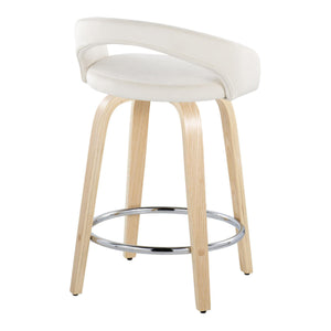 English Elm Fixed-height Swivel Counterstools with Velvet Seats Bent Wood Legs and Chrome Footrest B202S01764