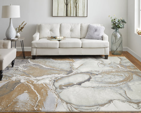 Feizy Rugs Clio Abstract Watercolor Area Rug - Luxurious Machine-made Design With High-low Pile Texture Gray,Brown Polypropylene Clo39k5ftanmlti1g