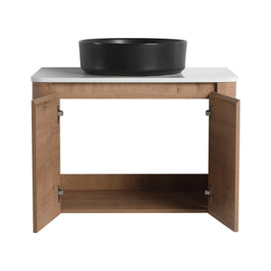 English Elm 30'' Wall-Mounted Bathroom Vanity With Ceramic Art Sink & Soft-Close Doors For Modern Style W999S00388