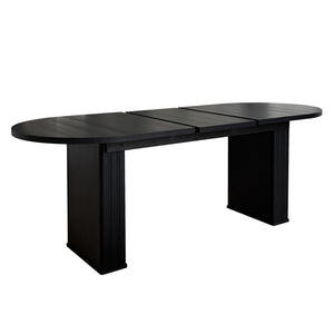 English Elm Kitchen extendable dining table with travertine-inspired melamine top, rounded edges, sturdy wooden base for family gatherings Black W1347S00016