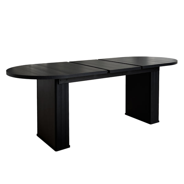 English Elm Kitchen extendable dining table with travertine-inspired melamine top, rounded edges, sturdy wooden base for family gatherings Black W1347S00016