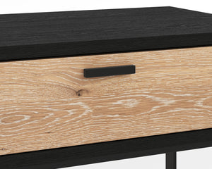 Sunpan Rosso Modern Industrial Nightstand with Soft Close Drawer, Rustic Oak Veneer & Black Iron Legs