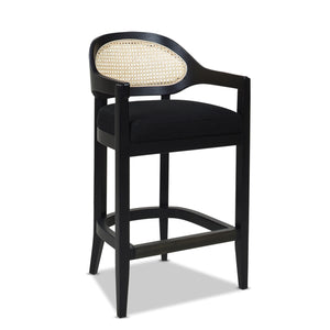 English Elm Jennifer Taylor Home - Americana Mid-Century Modern Cane Back Counter Stool - Elegant Jet Black Woven Design For Dining Spaces B2719P238382