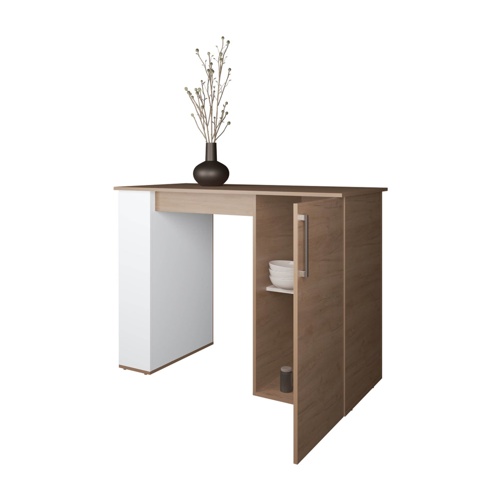 English Elm Vernon Compact Kitchen Island with Cabinet & Open Shelf, White/Natural Oak - Space-Saving Prep Station B128P287523