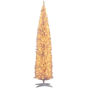 English Elm Homcom 8' Tall Slim Pink Noble Fir Christmas Tree With 300 Led Lights - Elegant Holiday Decor! W2225P249658