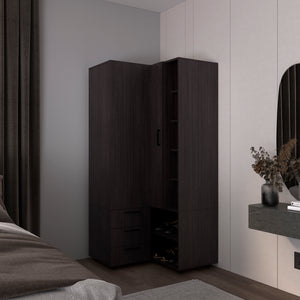 English Elm Armoire with Built-In Mirror and Ample Storage — 4 Doors, 2 Drawers, 4 Shelves, Eco-Friendly Finish Black 59.45 L x 22.05 W x 5.51 H B097S00212