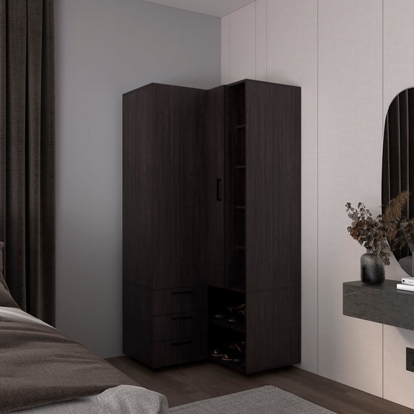 English Elm Armoire with Built-In Mirror and Ample Storage — 4 Doors, 2 Drawers, 4 Shelves, Eco-Friendly Finish Black 59.45 L x 22.05 W x 5.51 H B097S00212