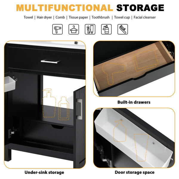 English Elm 30-Inch Contemporary Bathroom Vanity With Ceramic Sink & Smart Storage For Small Spaces WF530809AAB