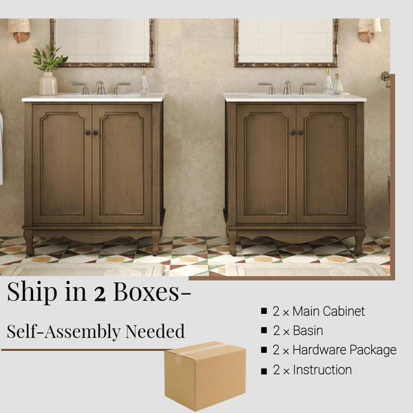 English Elm Christopher Knight Home® - 60" Retro Double Sink Bathroom Vanity Set with Soft-Close Doors, Adjustable Shelves, Rubberwood Legs Antique brown N817P245317L
