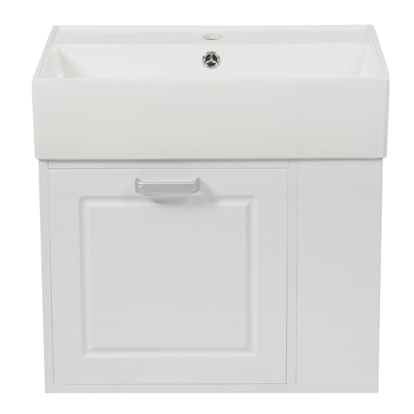 English Elm Christopher Knight Home® - 21.8" Wall-Mounted Bathroom Vanity with Ceramic Sink, Soft-Close Drawer, Adjustable Shelves & Tissue Holder White N759P292550K