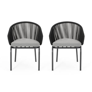 English Elm Christopher Knight Home® - CANDLEWOOD Woven Rope Club Chair Set of 2 - Modern Black Metal Frame, Water-Resistant Cushions, Handcrafted 65762.00BLK