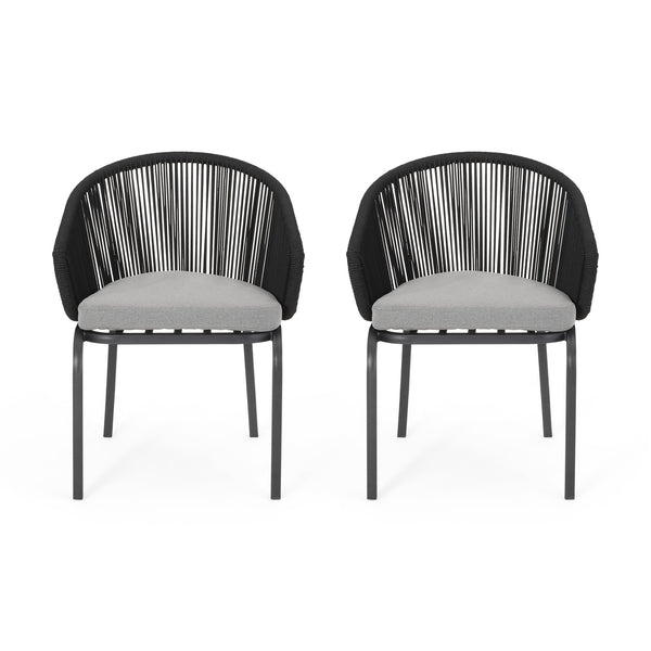 English Elm Christopher Knight Home® - CANDLEWOOD Woven Rope Club Chair Set of 2 - Modern Black Metal Frame, Water-Resistant Cushions, Handcrafted 65762.00BLK