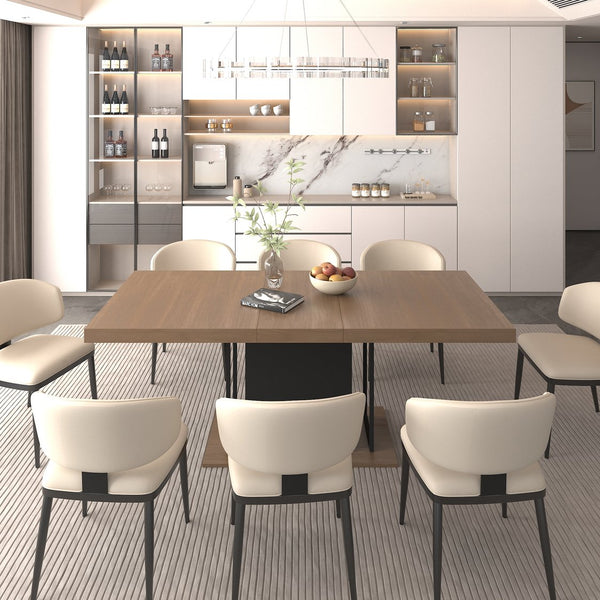 English Elm Rectangle Extendable Dining Table for 6-10 Guests, Aged Wood Look with Thick 12cm Top & Sturdy Feet Black+Brown W1347S00009