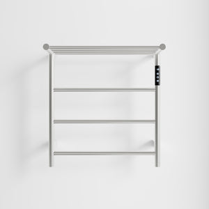 English Elm Heated Carbon-Fiber Towel Rack with Top Shelf and Timer, Rapid 3–7min Warmth, IPX4 Waterproof Brushed Nickel T3177P305028