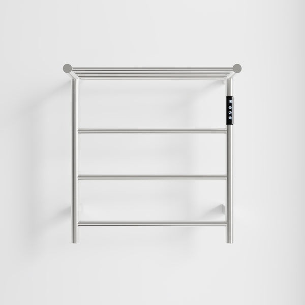 English Elm Heated Carbon-Fiber Towel Rack with Top Shelf and Timer, Rapid 3–7min Warmth, IPX4 Waterproof Brushed Nickel T3177P305028