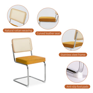 English Elm Dining Chairs Set of 4 Velvet Seat Woven Rattan Back Chrome Cantilever Frame Orange W2105S00005