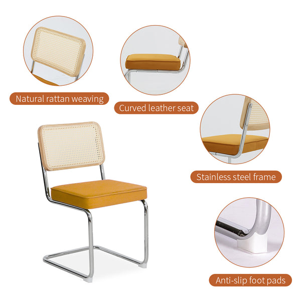 English Elm Dining Chairs Set of 4 Velvet Seat Woven Rattan Back Chrome Cantilever Frame Orange W2105S00005