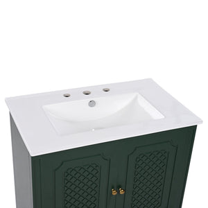 English Elm Christopher Knight Home® - 30" Bathroom Vanity with Sink Vintage Acacia Frame Ceramic Basin Soft-Close Doors & Storage Green N759P313313F