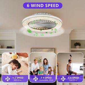 English Elm 23 Inch Bladeless Flush Mount Ceiling Fan Rgb Light Ring Copper Motor Low Profile W1340P461541