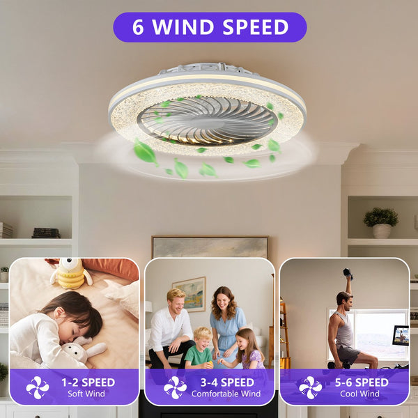 English Elm 23 Inch Bladeless Flush Mount Ceiling Fan Rgb Light Ring Copper Motor Low Profile W1340P461541