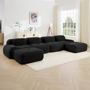 English Elm U-shaped Corduroy Sectional Sofa Modular Deep Lounge Design for Living Rooms W714S01363