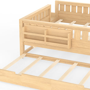 English Elm Queen Bunk Bed with Trundle Solid Pine Kids Car Themed Frame Built-in Bookshelf Light Natural W1580S00563