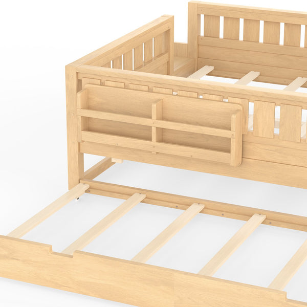 English Elm Queen Bunk Bed with Trundle Solid Pine Kids Car Themed Frame Built-in Bookshelf Light Natural W1580S00563