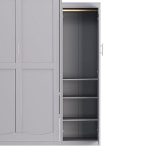 English Elm Queen Murphy Wall Bed Gray Pine Platform Frame with Dual Wardrobe Storage Shelves N733S339767E