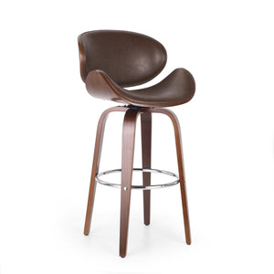 English Elm Christopher Knight Home® - BAR STOOL Bentwood Brown PU Swivel Barstool with Chrome Foot Rail, 30" Seat Height, Modern Comfort 67493.00PUDBRN