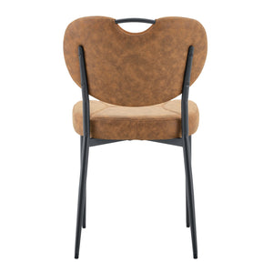 English Elm Dark Oil Waxed Faux Leather Dining Chair Set with Diamond Tufted High Back Metal Legs W3493P449264