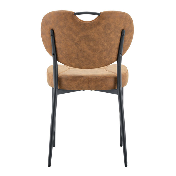English Elm Dark Oil Waxed Faux Leather Dining Chair Set with Diamond Tufted High Back Metal Legs W3493P449264