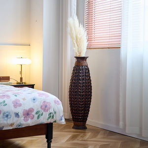 English Elm A 39-inch hand-woven bamboo floor vase in Acacia Wood PVC finish — 37.75" tall modern rattan decor for entryway W2796P283884