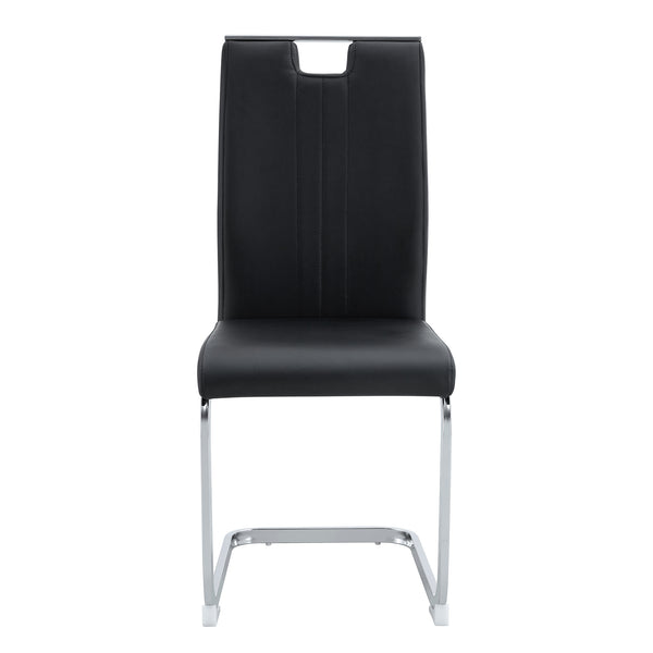 English Elm Set of 2 Gloss Pu Bow-back Dining Chairs with Ergonomic Curved Support for Modern Lofts Black W1512P491846