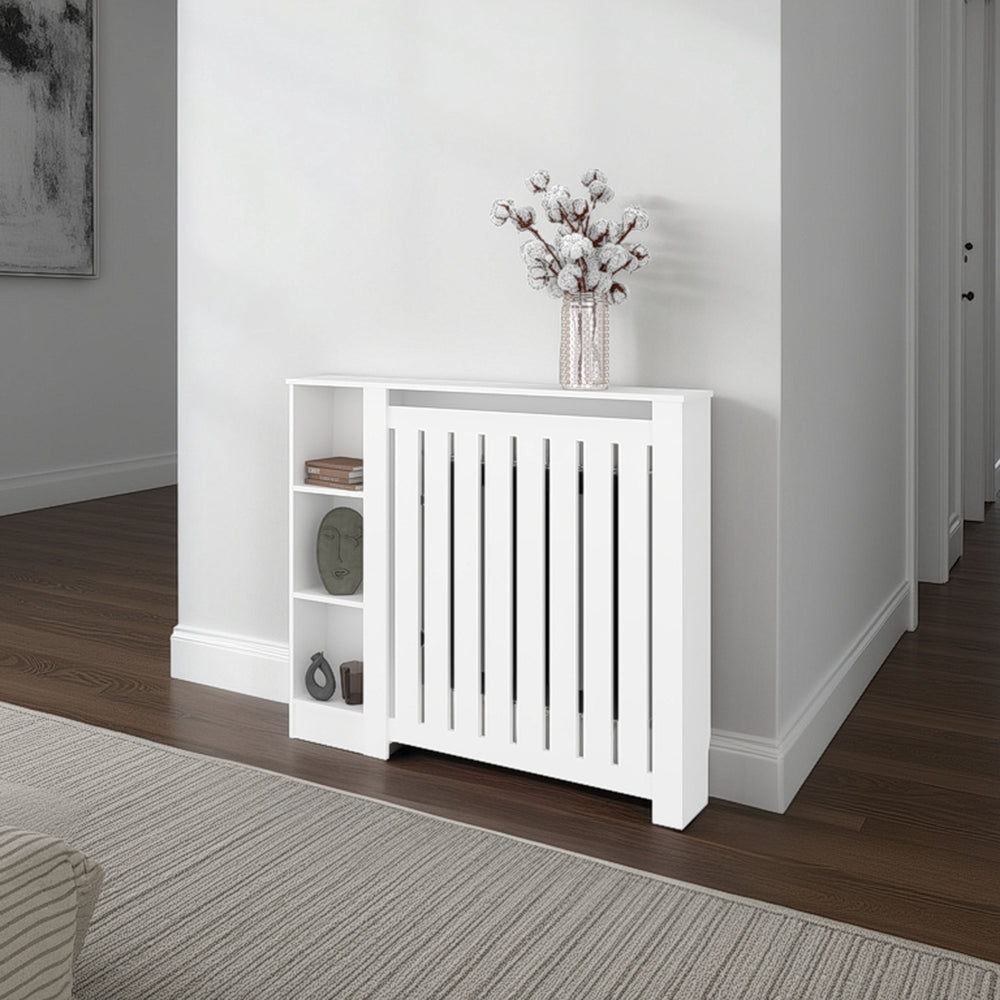 English Elm Radiator Cover Cabinet with Three Open Shelves White Finish Modern Living Room B097P369459