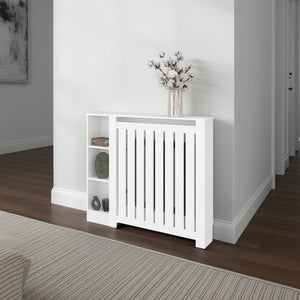 English Elm Radiator Cover Cabinet with Three Open Shelves White Finish Modern Living Room B097P369459