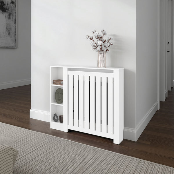 English Elm Radiator Cover Cabinet with Three Open Shelves White Finish Modern Living Room B097P369459