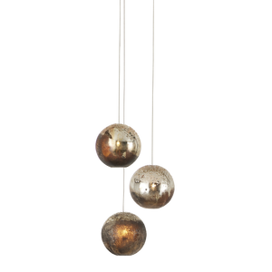 Pathos Round Multi-Drop Pendant Light - Artistic Glass Shade with Reactive Glaze and Antique Finish