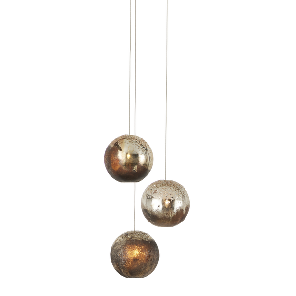 Pathos Round Multi-Drop Pendant Light - Artistic Glass Shade with Reactive Glaze and Antique Finish