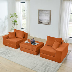 English Elm Modular Cloud Sectional Sofa with Corduroy Upholstery, Deep-Seat Sleeper Loveseat, Removable Ottoman, No-Assembly Comfort and Customizable Configuration Orange W1117P357547