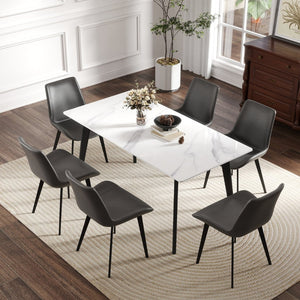 English Elm 62.99" Modern Artificial Stone Dining Table With Black Metal Legs - Sleek Design For 6 People P2 W1535S00512-GIGA