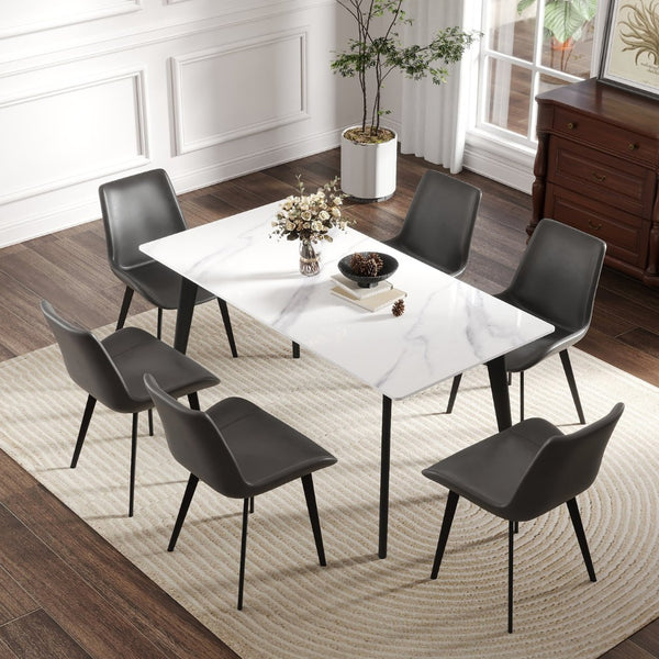 English Elm 62.99" Modern Artificial Stone Dining Table With Black Metal Legs - Sleek Design For 6 People P2 W1535S00512-GIGA