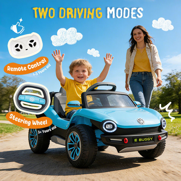 English Elm 12v Licensed Volkswagen Beetle Ride on Car with Remote Control and Suspension for Kids Blue W1578P418192
