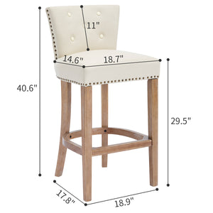 English Elm Bar Stools Set Of 2 - 29.5'' Beige Leather & Wood Stools For Stylish Kitchen Or Home Bar Use W2195P314866